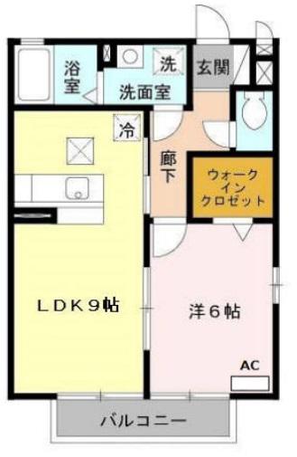 グランミールA棟(1LDK/2階)の間取り写真