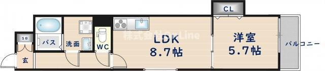 クリエオーレ衣摺II(1LDK/1階)の間取り写真