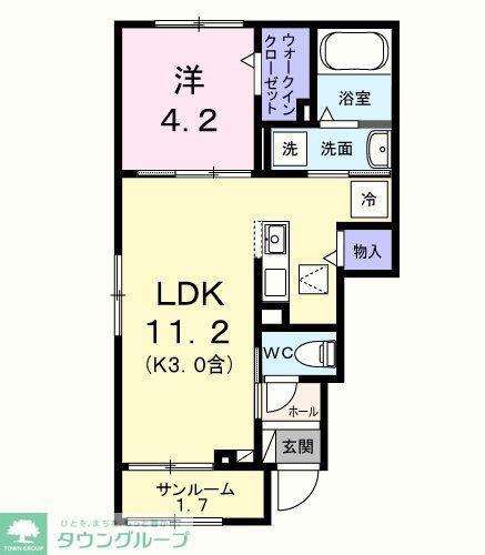 ソフィアツー(1LDK/1階)の間取り写真