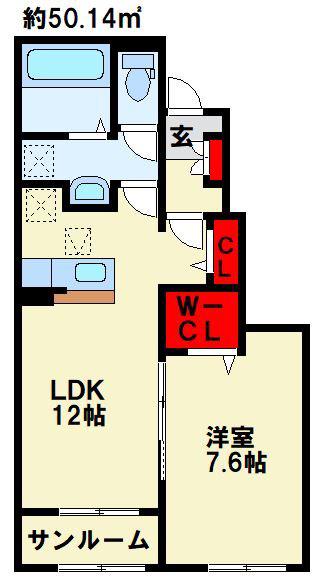 シャンティープレースナゴミ(1LDK/1階)の間取り写真