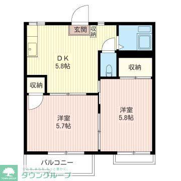 ハイツ美の宮B(2DK/2階)の間取り写真