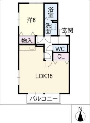 インペリアル浦里A棟(1LDK/2階)の間取り写真