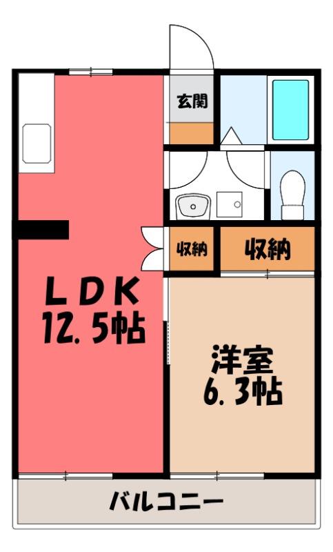 ビューハイツ講堂(1LDK/1階)の間取り写真