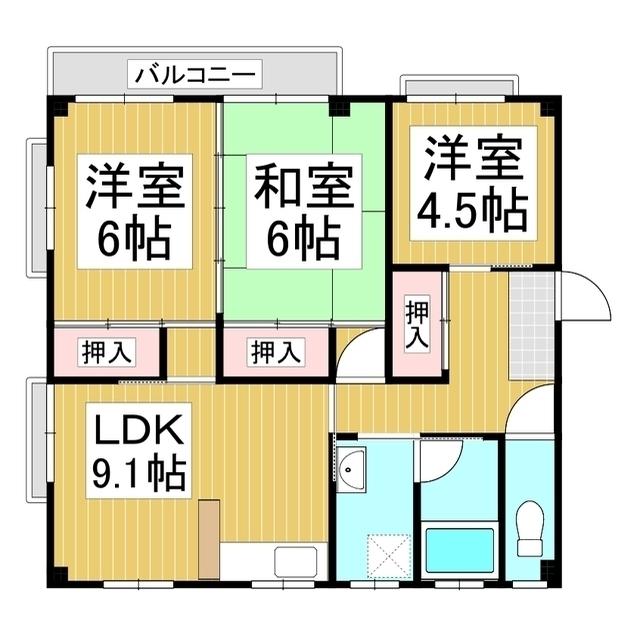 杉菜池マンション(3LDK/3階)の間取り写真