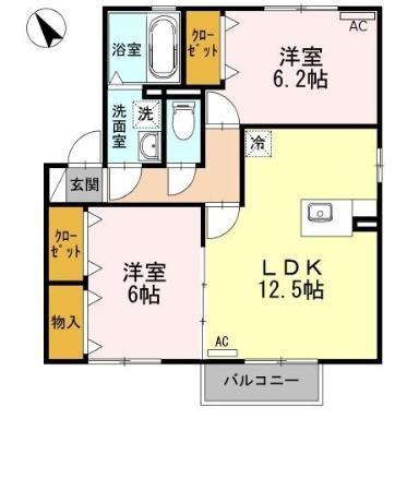 E-ヴィレッジ A棟(2LDK/2階)の間取り写真
