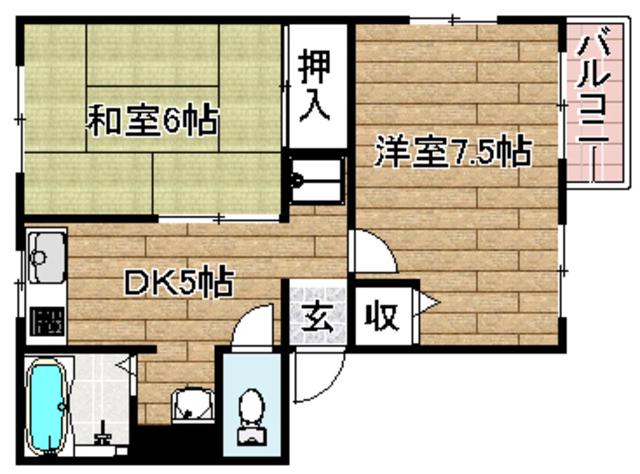 グランドハウス中井(2DK/1階)の間取り写真