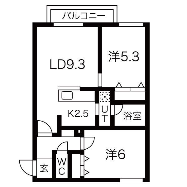 スカイヴィラ(2LDK/4階)の間取り写真