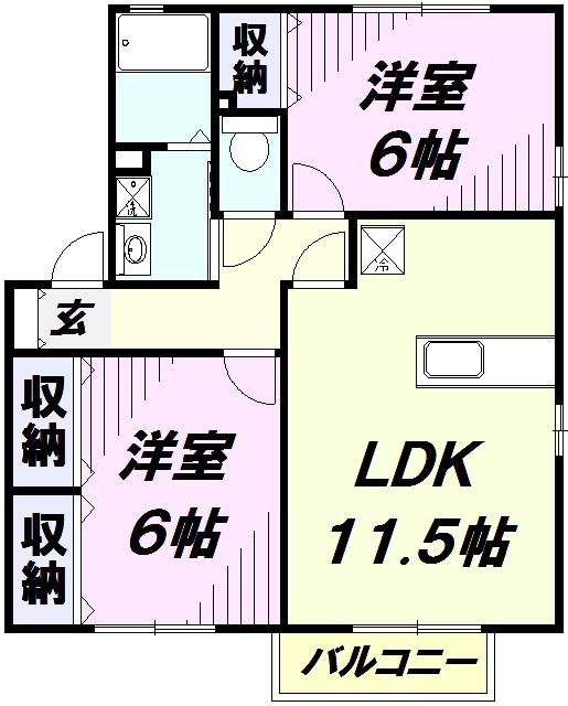 フォルトゥーナA/B(2LDK/2階)の間取り写真