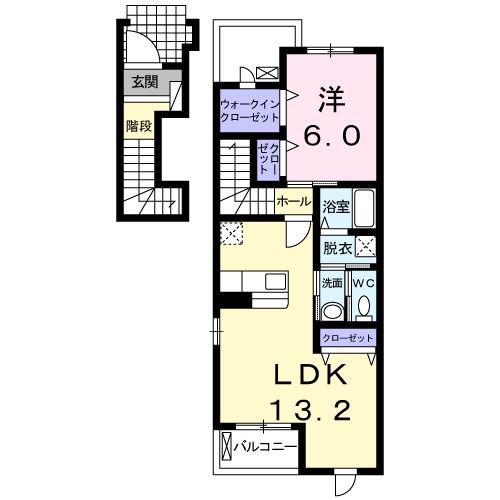 ユンヌ・フルール(1LDK/2階)の間取り写真