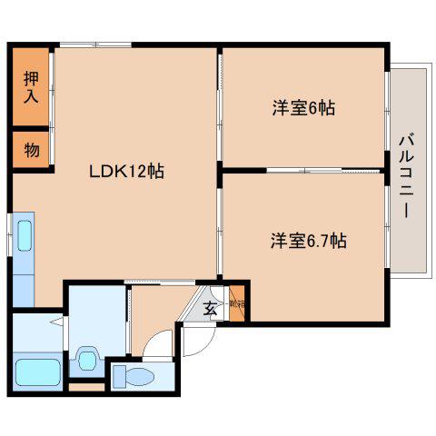 ソレイユ旭ヶ丘(2LDK/1階)の間取り写真