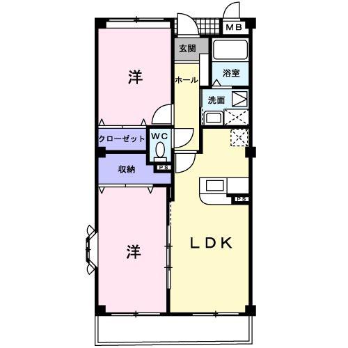 インプレイスI(2LDK/2階)の間取り写真