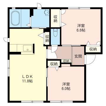 ソレアードD棟(2LDK/1階)の間取り写真