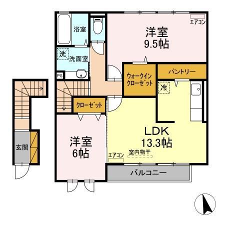 シュタットみどりの D(2LDK/2階)の間取り写真