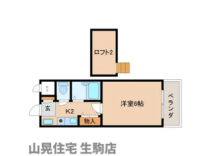 リバーコート東生駒(1K/1階)の間取り写真