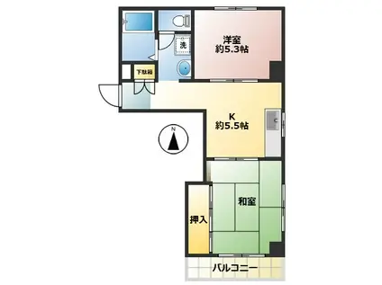 第2佐藤ビル(2K/6階)の間取り写真