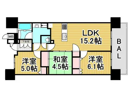 プレミスト日根野駅前ザ・フォルテージ(3LDK/13階)の間取り写真