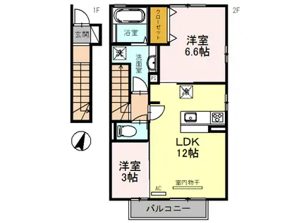 コスモ6(2LDK/2階)の間取り写真