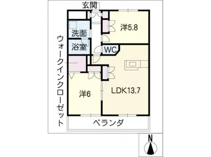 メゾン上名古屋(2LDK/4階)の間取り写真