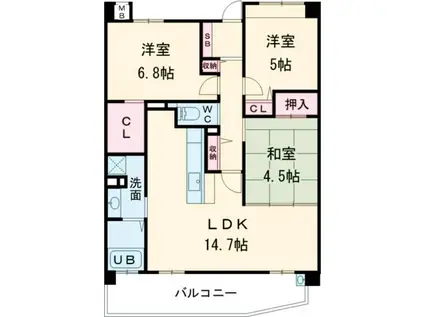 レイセニット奈良 グラン・ヴェルジェ(3LDK/3階)の間取り写真