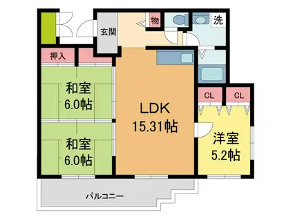 パティオ宝塚(3LDK/3階)の間取り写真