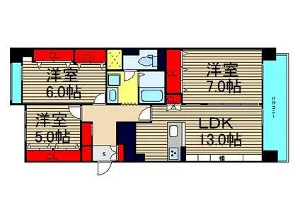 あみだ池ハイツ(3LDK/5階)の間取り写真