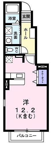 アクティブⅠ(ワンルーム/1階)の間取り写真