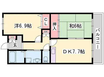 サンワプラザ福崎III(2DK/2階)の間取り写真