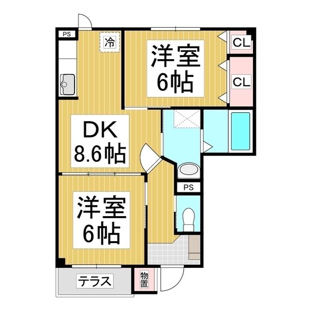 サンヒルズB(2DK/1階)の間取り写真