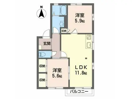 T・TOWNリヴェールE(2LDK/2階)の間取り写真