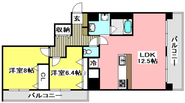 スプランディッド茨木天王(2LDK/1階)の間取り写真