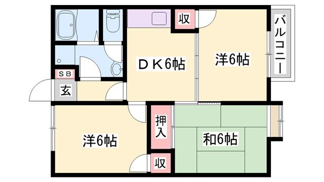 AMBER PEARL(3DK/2階)の間取り写真