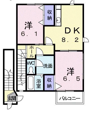 メゾングレースB(2DK/2階)の間取り写真
