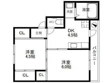 ヴィラナリー大和郡山1号棟(2DK/2階)の間取り写真
