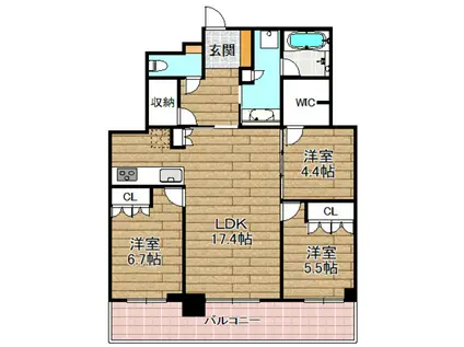 ジオタワー高槻MUSEGARDEN(3LDK/27階)の間取り写真