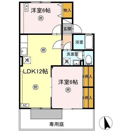 セジュール上野(2LDK/1階)の間取り写真
