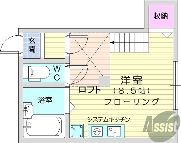 ハイム向山(ワンルーム/1階)の間取り写真