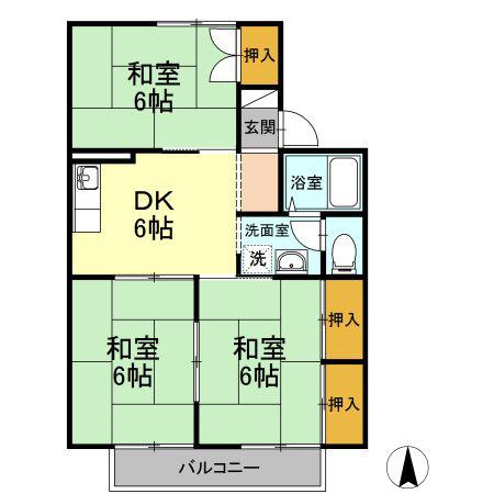 プリオールエフA棟(3DK/2階)の間取り写真