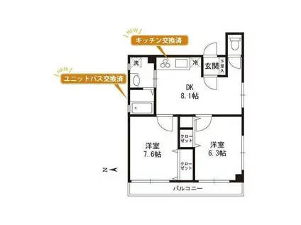 レジデンス西山(2DK/3階)の間取り写真