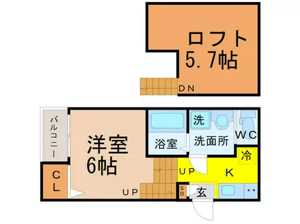 カームオーシャン(1K/2階)の間取り写真