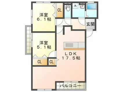 マルビエント(2LDK/1階)の間取り写真