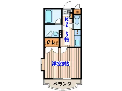 リバブルハイツII(1K/2階)の間取り写真