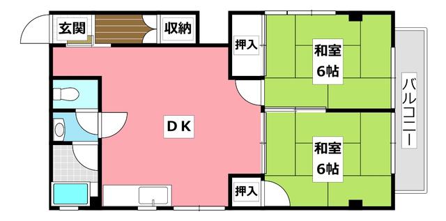 三井マンション(2DK/1階)の間取り写真