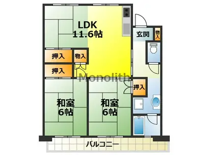 津久野南 4号棟(2LDK/11階)の間取り写真