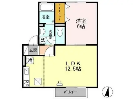 メルベーユ富の原A(1LDK/1階)の間取り写真