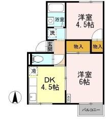 プレジール22(2DK/2階)の間取り写真