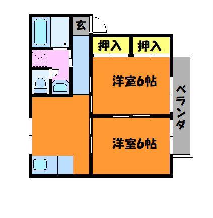 シャンポール八王寺A棟(2DK/1階)の間取り写真