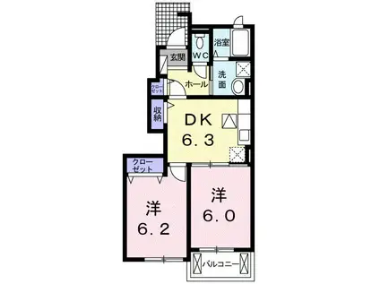 プルートスB(2DK/1階)の間取り写真