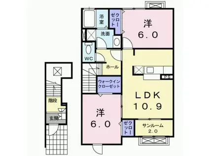 プリムローズ I(2LDK/2階)の間取り写真