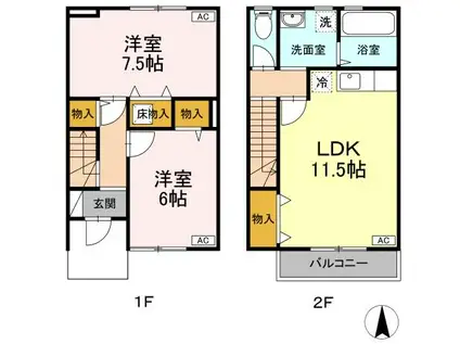 リビングタウン不来方F(2LDK/1階)の間取り写真