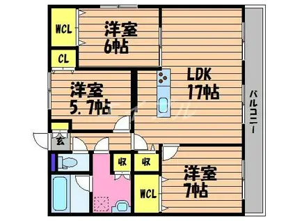 ウエストパーク(3LDK/3階)の間取り写真